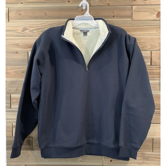 EDDIE BAUER 1/4 Zip Fleece Lined Pullover Sweatshirt Jacket Gray Men's Sz L Tall - Picture 2 of 14